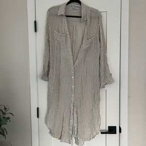 Blue Island Striped Button Down Cover Up